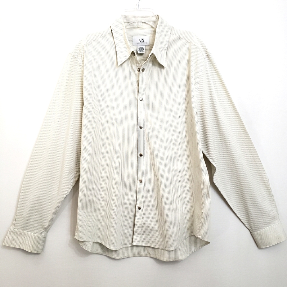 Armani Exchange Creme Textured Pinstripe Longsleeve Button down Shirt - Picture 9 of 15